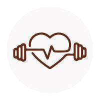 Ícone de coração com batimentos cardíacos e pesos, representa benefícios na pressão arterial ao consumir chocolate bean-to-bar.
